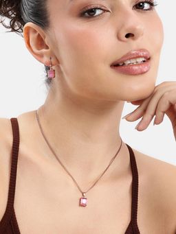 Estele - Modern Rose gold Mint Pink AD Square Necklace Set