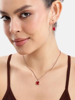 Estele - Stylish Rose gold Ruby Red AD Square Necklace Set