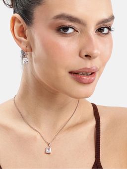 Estele - Radiant Rose gold CZ Square Necklace Set