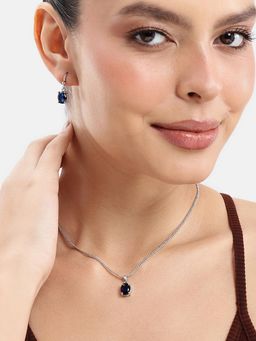Estele - Sleek AD Oval Necklace Set in Rhodium