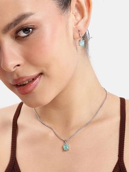 Estele - Lightweight AD Oval Necklace Set in Mint Green - Rhodium