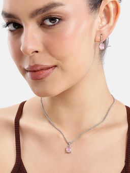 Estele - Modern CZ Oval Necklace Set in Mint Pink-Rhodium