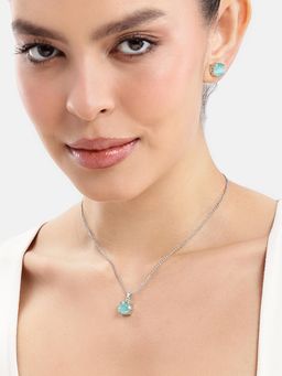 Estele - CZ Round Necklace Set in Mint Green