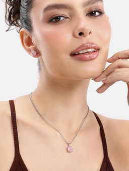 Estele - Modern CZ Round Necklace Set in Mint Pink