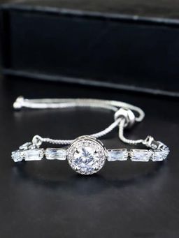 I Jewels - Stylish Silver Plated Cubic Zirconia American Diamond Adjustable Bracelet For Women