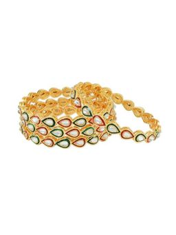 I Jewels - Gold Plated Traditional Kundan Studded Bangles for Women (Pack of 4)
