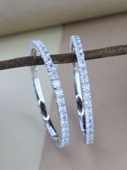 I Jewels - Silver Plated Thick Brass Bangles With CZ American Diamonds (Pack of 2)