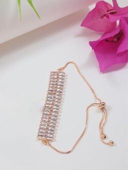 I Jewels - Stylish Rose Gold Plated Cubic Zirconia American Diamond Adjustable Bracelet