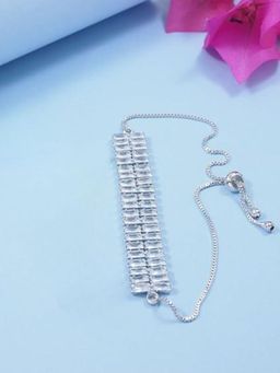 I Jewels - Stylish Silver Plated Cubic Zirconia American Diamond Adjustable Bracelet For Women