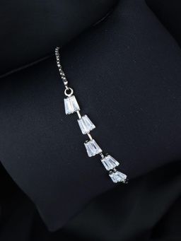 I Jewels - Stylish Silver Plated Cubic Zirconia American Diamond Adjustable Bracelet For Women