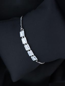 I Jewels - Stylish Silver Plated Cubic Zirconia American Diamond Adjustable Bracelet For Women