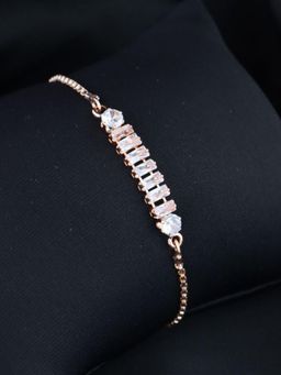 I Jewels - Stylish Rose Gold Plated Cubic Zirconia American Diamond Adjustable Bracelet