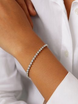 I Jewels - Stylish Silver Plated Cubic Zirconia American Diamond White Adjustable Bracelet