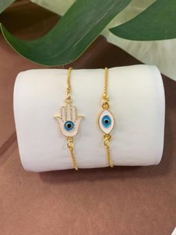 I Jewels - Stylish Gold Plated Enamel Evil Eye Adjustable Charm Bracelet For Women (Pack of 2)