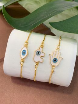 I Jewels - Stylish Gold Plated Enamel Evil Eye Adjustable Charm Bracelet For Women (Pack of 3)
