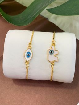I Jewels - Stylish Gold Plated Enamel Evil Eye Adjustable Charm Bracelet For Women (Pack of 2)