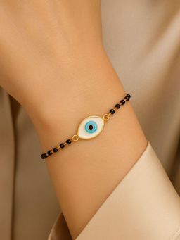 I Jewels - Gold Plated Stylish Adjustable Hand Wrist Mangalsutra Bracelet For Women