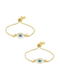 I Jewels - Stylish Gold Plated Enamel Evil Eye Adjustable Charm Bracelet For Women (Pack of 2)