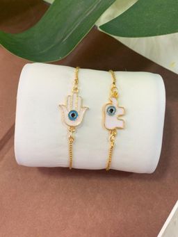 I Jewels - Stylish Gold Plated Enamel Evil Eye Adjustable Charm Bracelet For Women (Pack of 2)
