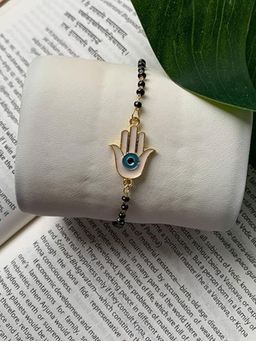 I Jewels - Gold Plated Stylish Adjustable Hand Wrist Mangalsutra Bracelet For Women