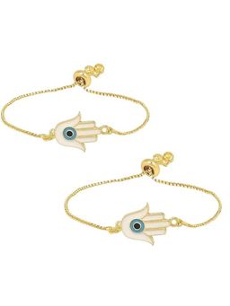 I Jewels - Stylish Gold Plated Enamel Evil Eye Adjustable Charm Bracelet For Women (Pack of 2)