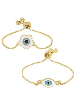 I Jewels - Stylish Gold Plated Enamel Evil Eye Adjustable Charm Bracelet For Women (Pack of 2)