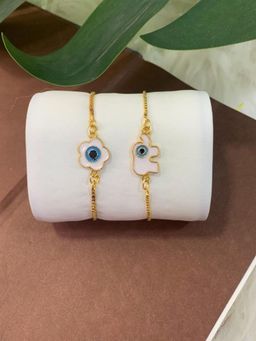 I Jewels - Stylish Gold Plated Enamel Evil Eye Adjustable Charm Bracelet For Women (Pack of 2)