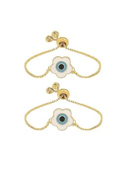 I Jewels - Stylish Gold Plated Enamel Evil Eye Adjustable Charm Bracelet For Women (Pack of 2)