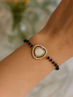 I Jewels - Gold Plated Stylish Adjustable Hand Wrist Mangalsutra Bracelet For Women