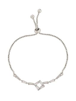 I Jewels - Stylish Silver Plated Cubic Zirconia American Diamond Adjustable Bracelet For Women