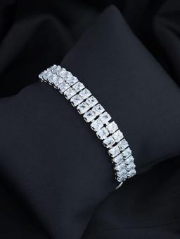I Jewels - Stylish Silver Plated Cubic Zirconia American Diamond Special Adjustable Bracelet