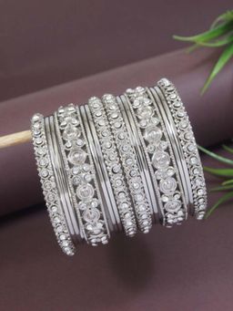 I Jewels - Ethnic Stylish Latest Fashion Silver Plated Stone Work Bangles (Pack of 14)