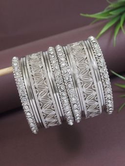 I Jewels - Ethnic Stylish Latest Fashion Silver Plated Stone Work Bangles (Pack of 14)