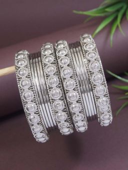 I Jewels - Ethnic Stylish Latest Fashion Silver Plated Stone Work Bangles (Pack of 12)