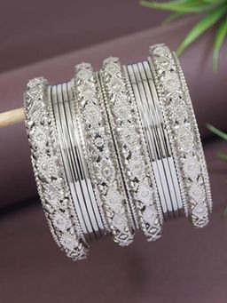 I Jewels - Silver Plated Ethnic Stylish Latest Fashion Bangles Set For Women (Pack of 24) (2.8)