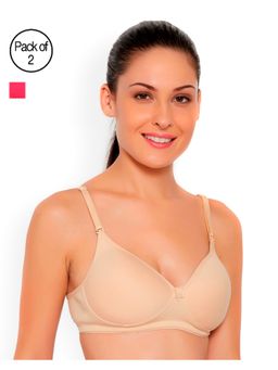 Floret - Pack of 2 Solid Non-Wired Heavily Padded Push-Up Bra - Multi-Color