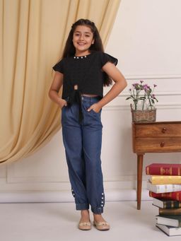 Budding Bees - Black Top with Beads Details and Pant (Set of 2)
