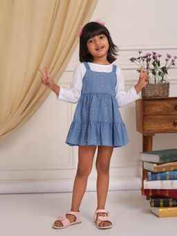 Budding Bees - Denim Dungaree Dress with Top (Set of 2)
