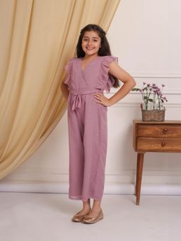 Budding Bees - Purple Solid Frill Jumpsuit (Set of 2)
