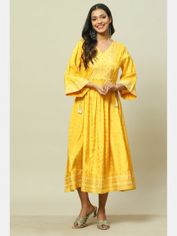Rangriti - Mustard Viscose Kalidar Dress