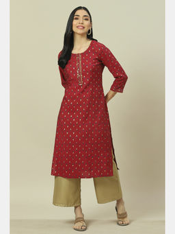 Rangriti - Maroon Viscose Straight Kurta