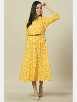 Rangriti - Yellow Viscose Straight Dress with Belt (Set of 2)