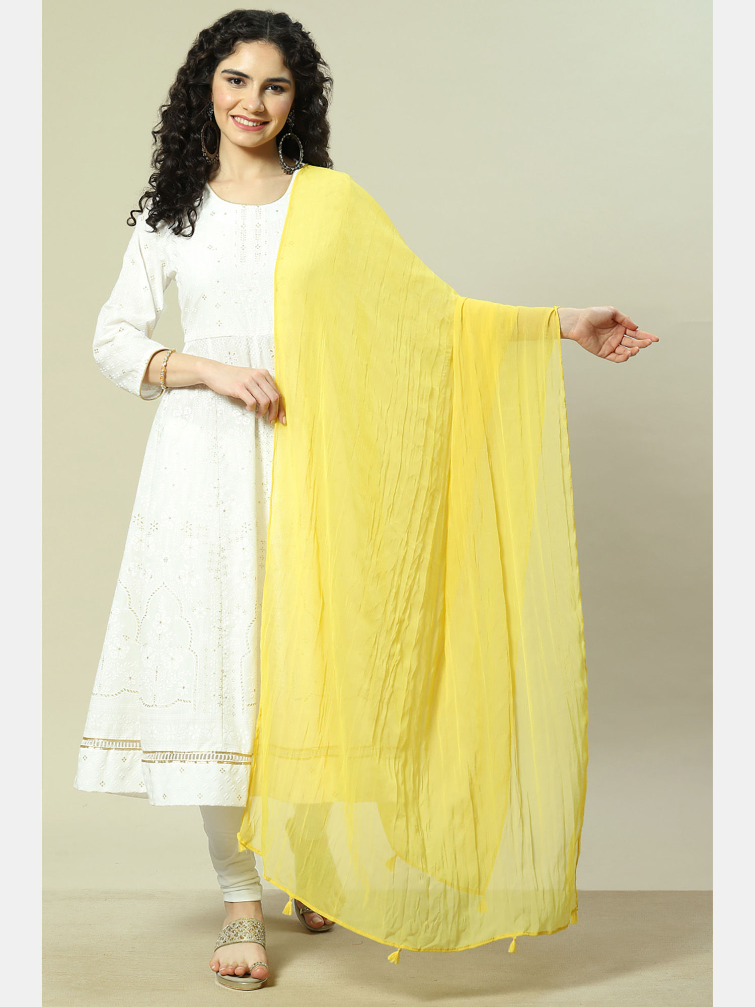 rangriti Yellow Cotton Blend Woven Dupatta-picture-14