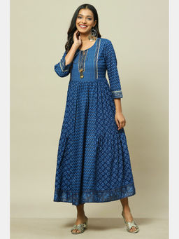 Rangriti - Blue Viscose Tiered Dress