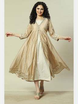 Rangriti - Beige Viscose Straight Dress with Jacket (Set of 2)
