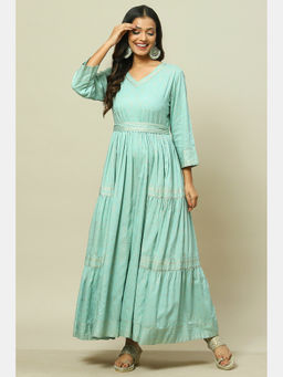 Rangriti - Green Viscose Straight Jumpsuit with Belt (Set of 2)