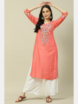 Rangriti - Coral Viscose Straight Kurta