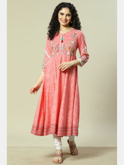 Rangriti - Coral Viscose Straight Anarkali Kurta