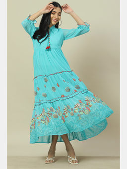 Rangriti - Blue Cotton Blend Tiered Dress