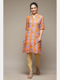 Rangriti - Orange Viscose Straight Kurta